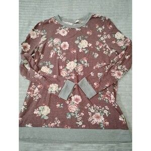 Pink Blush large Long Sleeve Floral Shirt Soft Maroon Boho